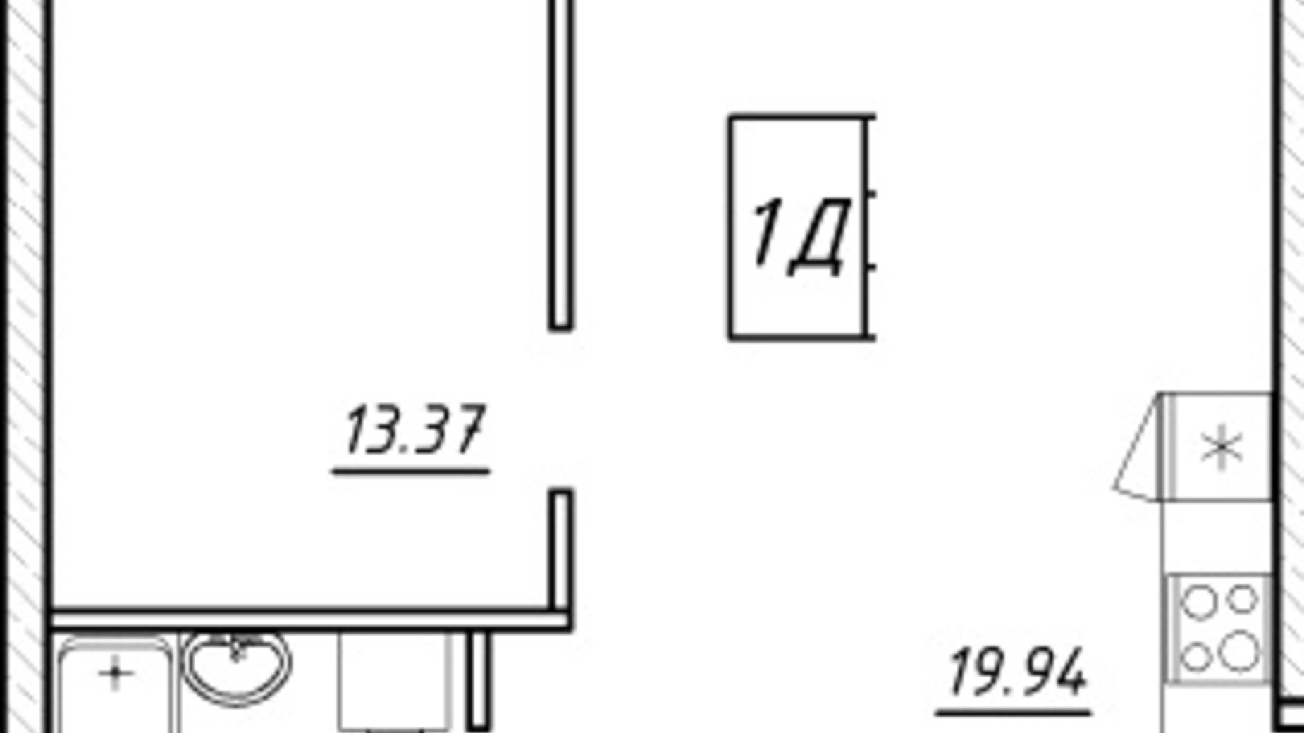 Планировка 1-комнатной квартиры в ЖК Manhattan 42.6 м², фото 164911