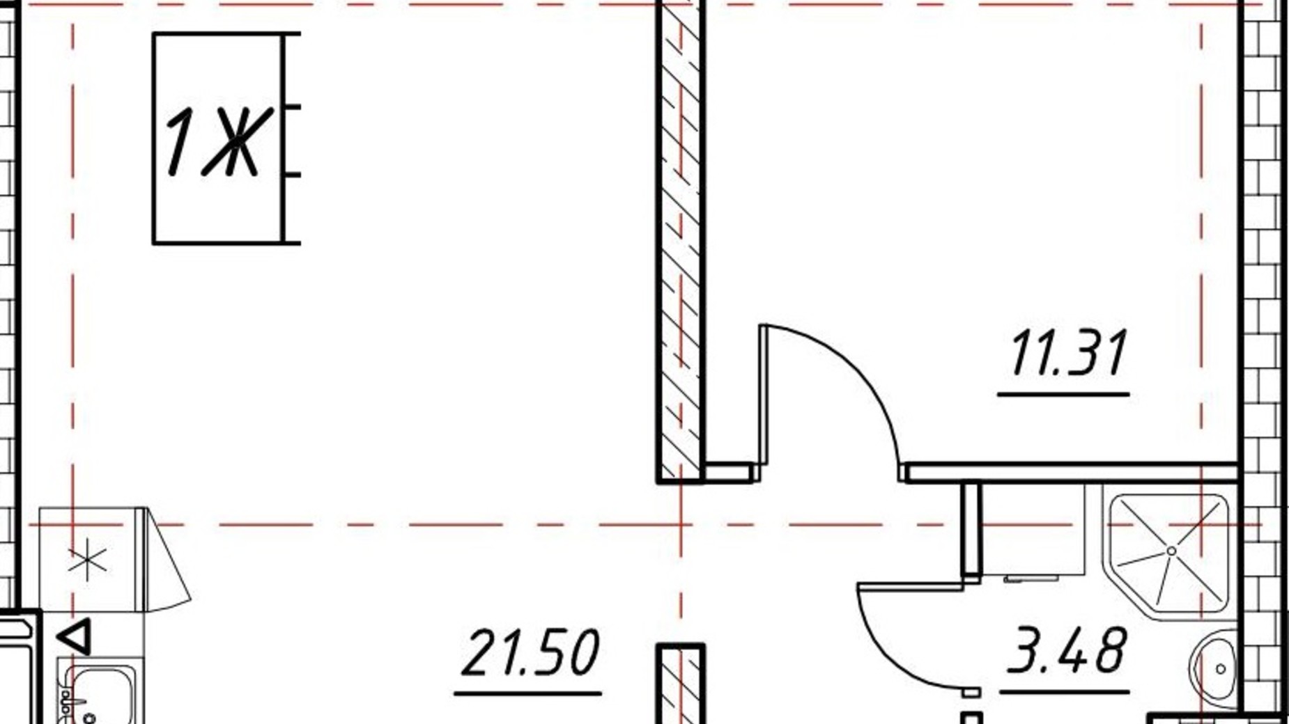 Планування 1-кімнатної квартири в ЖК Manhattan 42.1 м², фото 164913