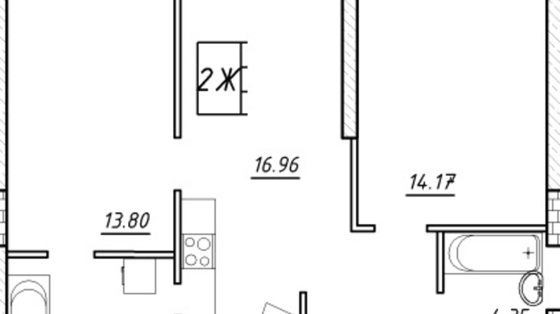 Планировка 2-комнатной квартиры в ЖК Manhattan 62 м², фото 164917