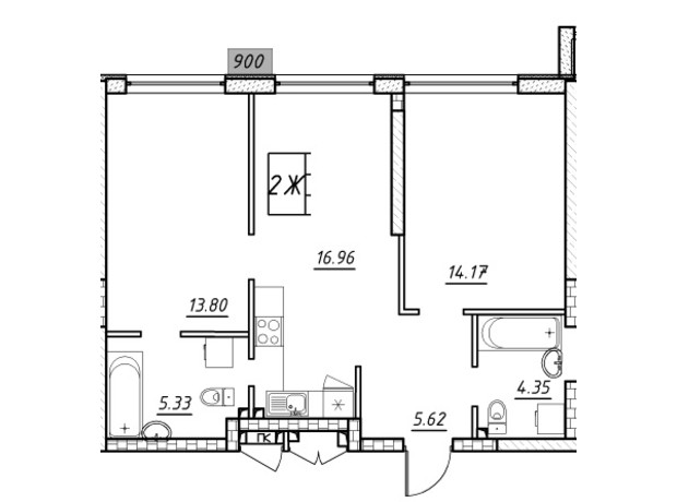 ЖК Manhattan: планировка 2-комнатной квартиры 62 м²