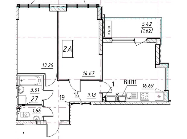 ЖК Manhattan: планировка 2-комнатной квартиры 67.14 м²