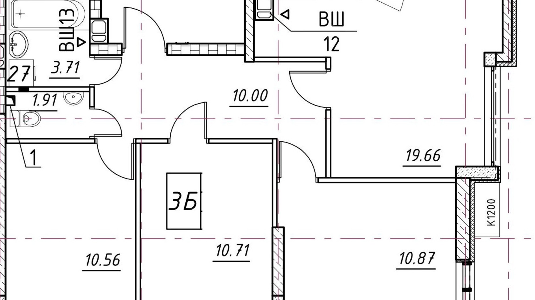 Планировка 3-комнатной квартиры в ЖК Manhattan 70.03 м², фото 164960