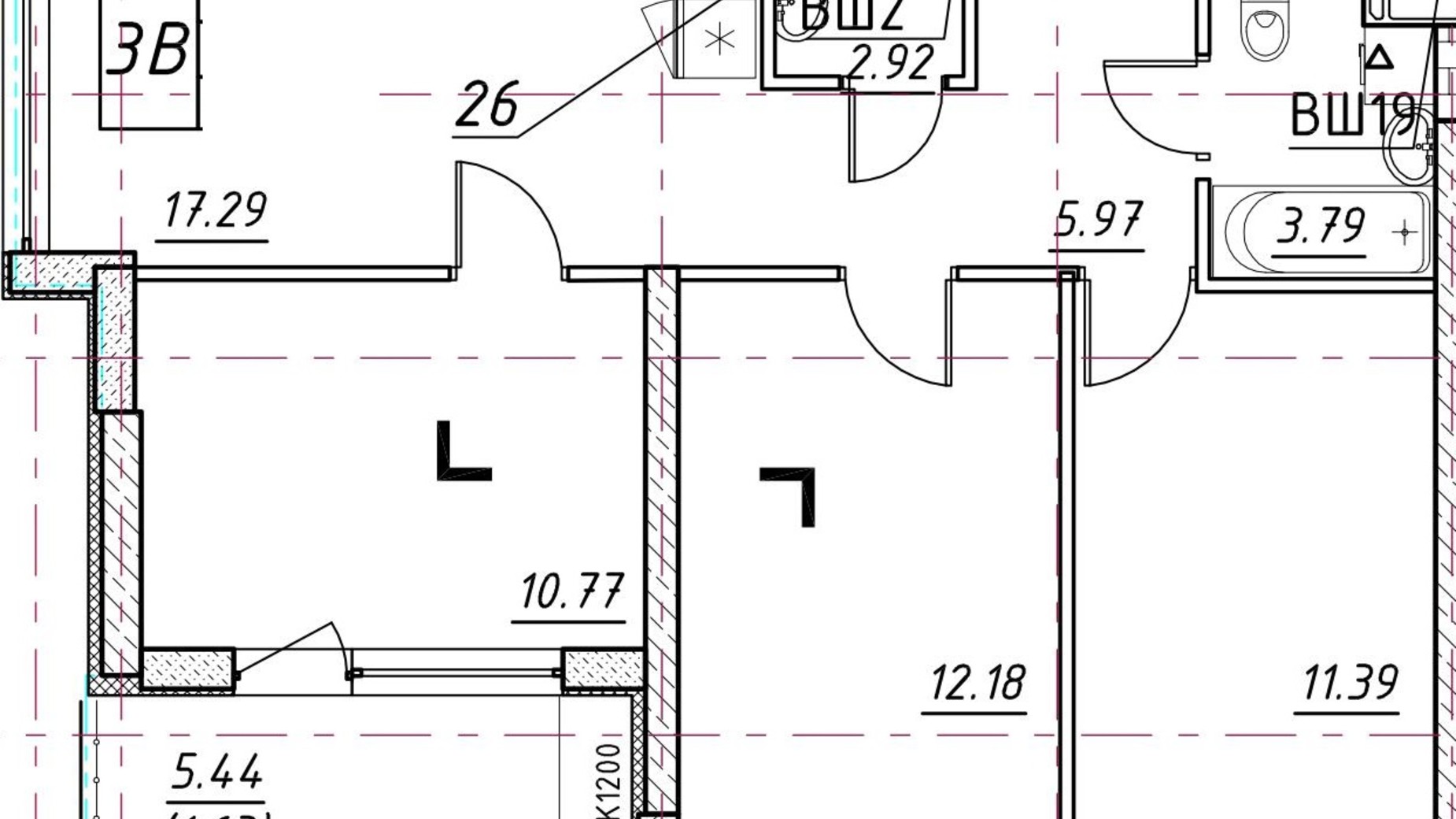 Планировка 3-комнатной квартиры в ЖК Manhattan 67.09 м², фото 164961