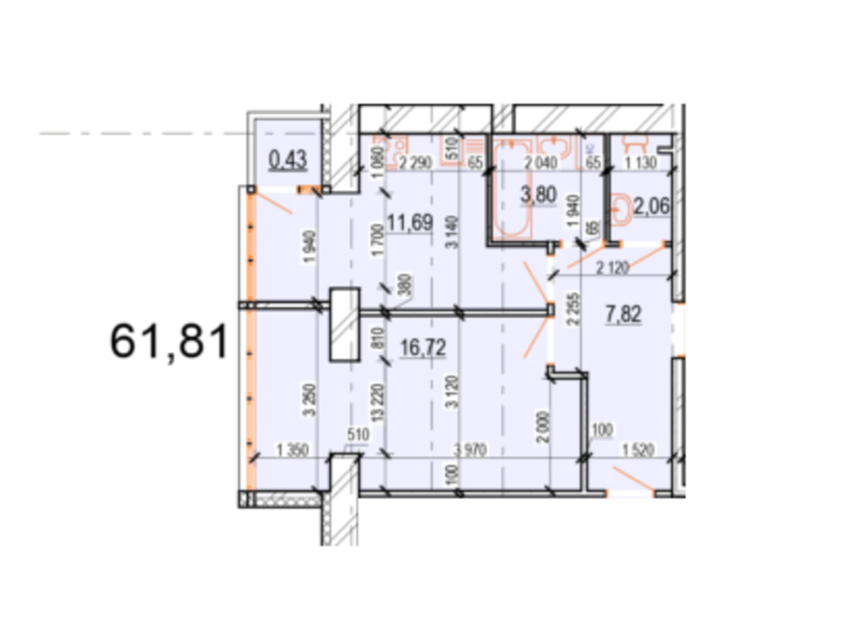 Планировка 2-комнатной квартиры в ЖК Жемчужина Подолья 61.81 м², фото 165408 Планировка 2-комнатной квартиры в ЖК Жемчужина Подолья 61.81 м², фото 165408