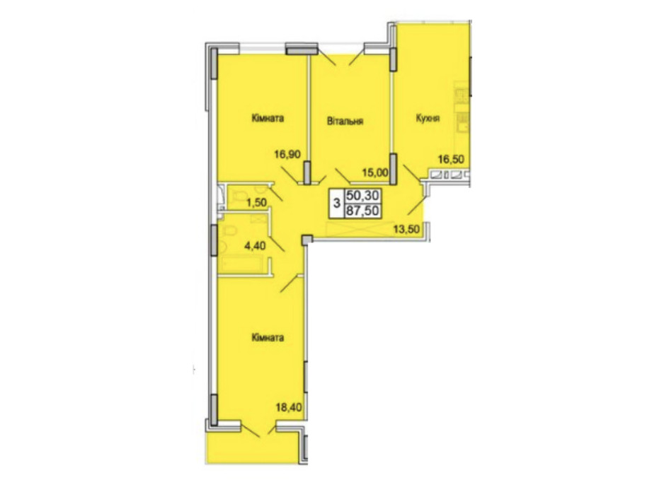 Планировка 3-комнатной квартиры в ЖК Парковый Бульвар 87.5 м², фото 165650 Планировка 3-комнатной квартиры в ЖК Парковый Бульвар 87.5 м², фото 165650