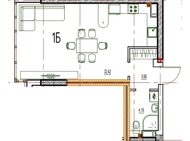 ЖК Derby Style House: планування 1-кімнатної квартири 40.22 м²