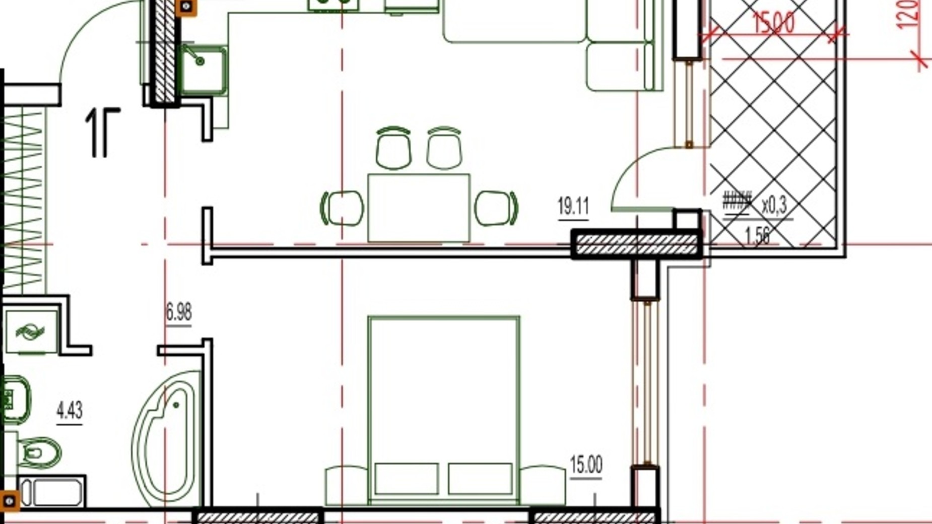 Планування 1-кімнатної квартири в ЖК Derby Style House 47.62 м², фото 165836