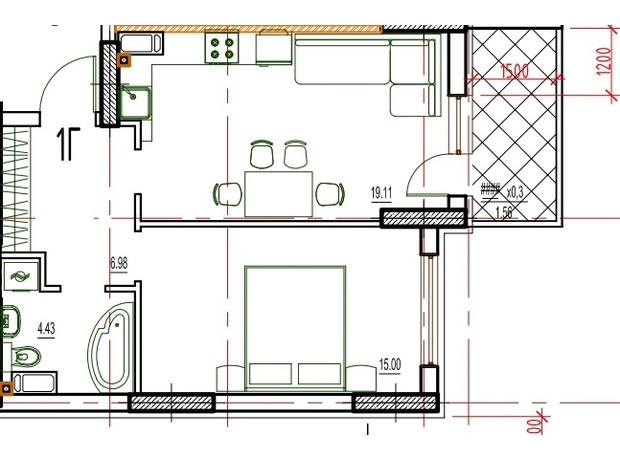 ЖК Derby Style House: планування 1-кімнатної квартири 47.62 м²