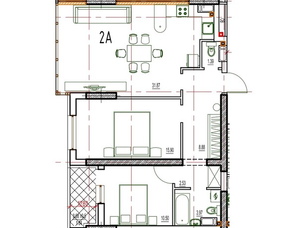 ЖК Derby Style House: планировка 2-комнатной квартиры 77.37 м²