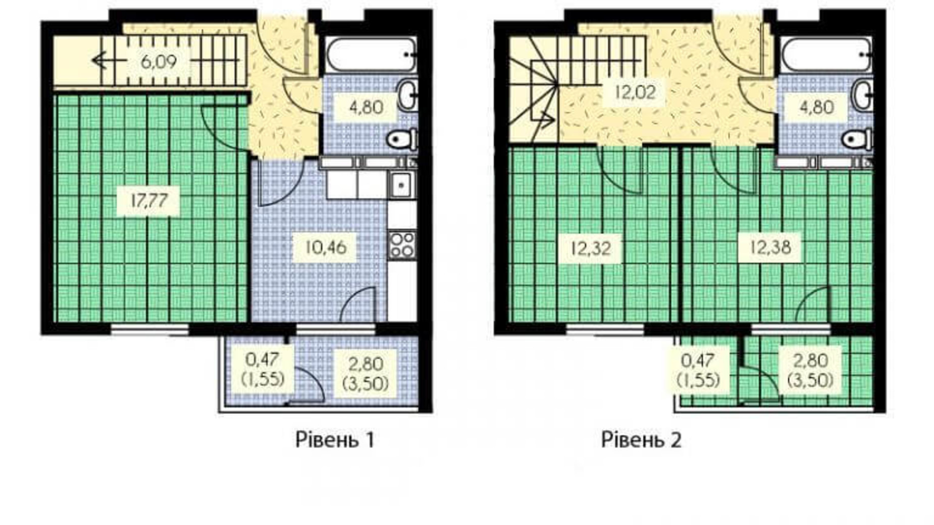 Планировка много­уровневой квартиры в ЖК Набережный 126.8 м², фото 165862