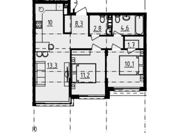 ЖК Derby Style House: планировка 2-комнатной квартиры 62.39 м²