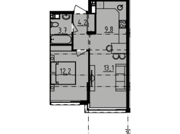 ЖК Derby Style House: планировка 1-комнатной квартиры 44.44 м²