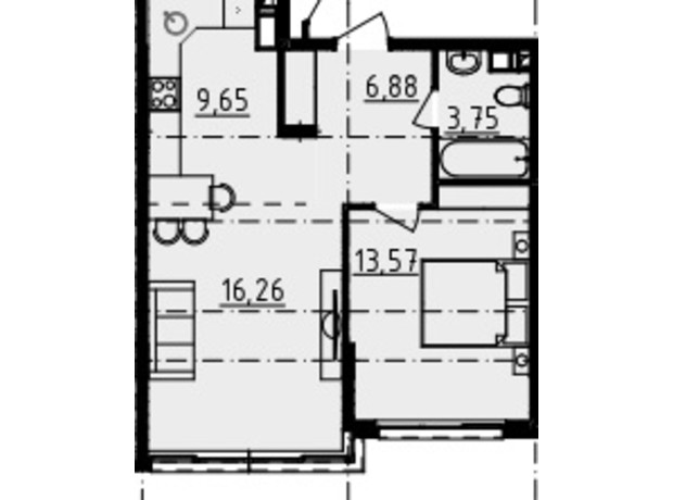 ЖК Derby Style House: планировка 1-комнатной квартиры 41.83 м²