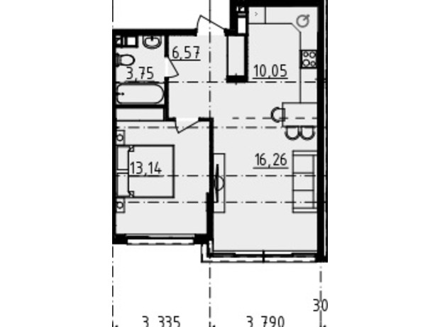 ЖК Derby Style House: планування 1-кімнатної квартири 44.5 м²