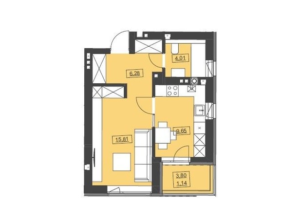 ЖК Святий Миколай: планування 1-кімнатної квартири 36.89 м²
