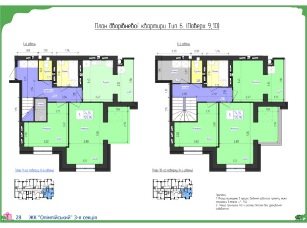 ЖК Олимпийский: планировка 5-комнатной квартиры 125.96 м²