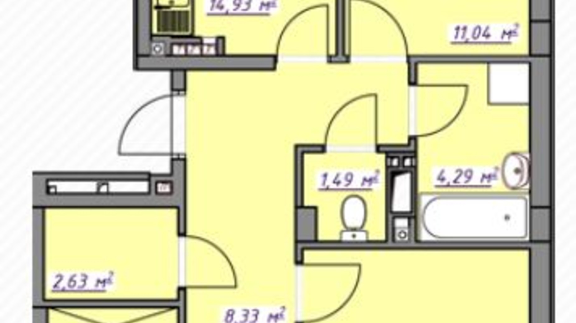 Планировка 3-комнатной квартиры в ЖК Седьмое небо 76.19 м², фото 166683