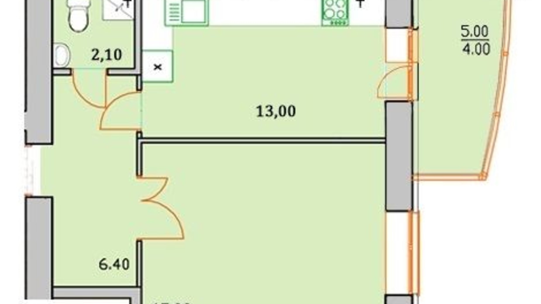 Планировка 1-комнатной квартиры в ЖК Сонячна Оселя 42.5 м², фото 167023