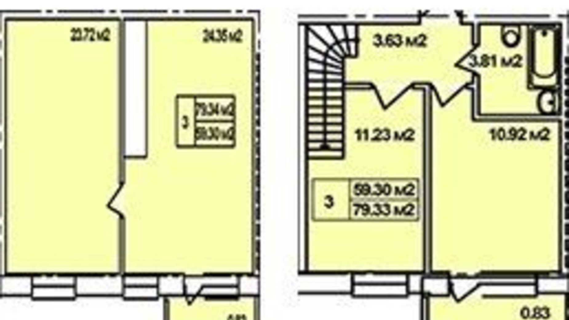Планировка много­уровневой квартиры в ЖК ул. Коваля 2 79.33 м², фото 167137