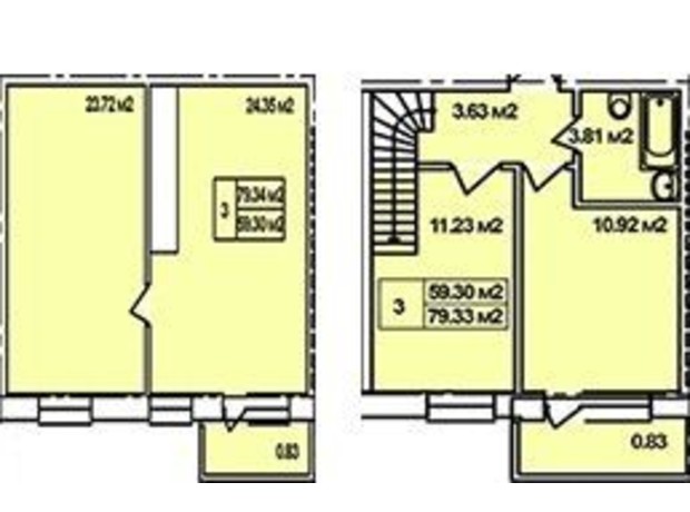 ЖК ул. Коваля 2: планировка 3-комнатной квартиры 79.33 м²