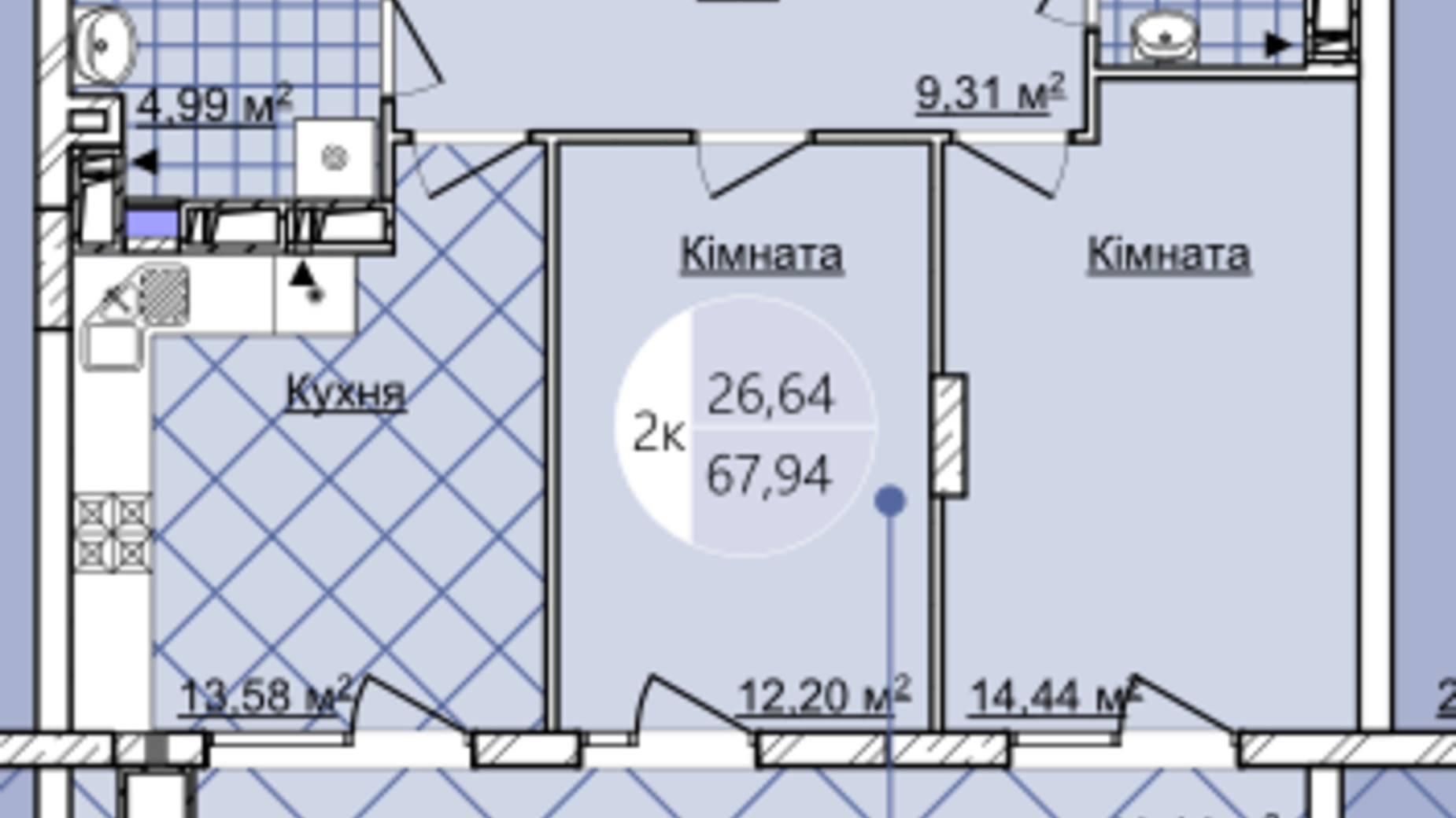 Планування 2-кімнатної квартири в ЖК Imperial Park Avenue 67.94 м², фото 167216