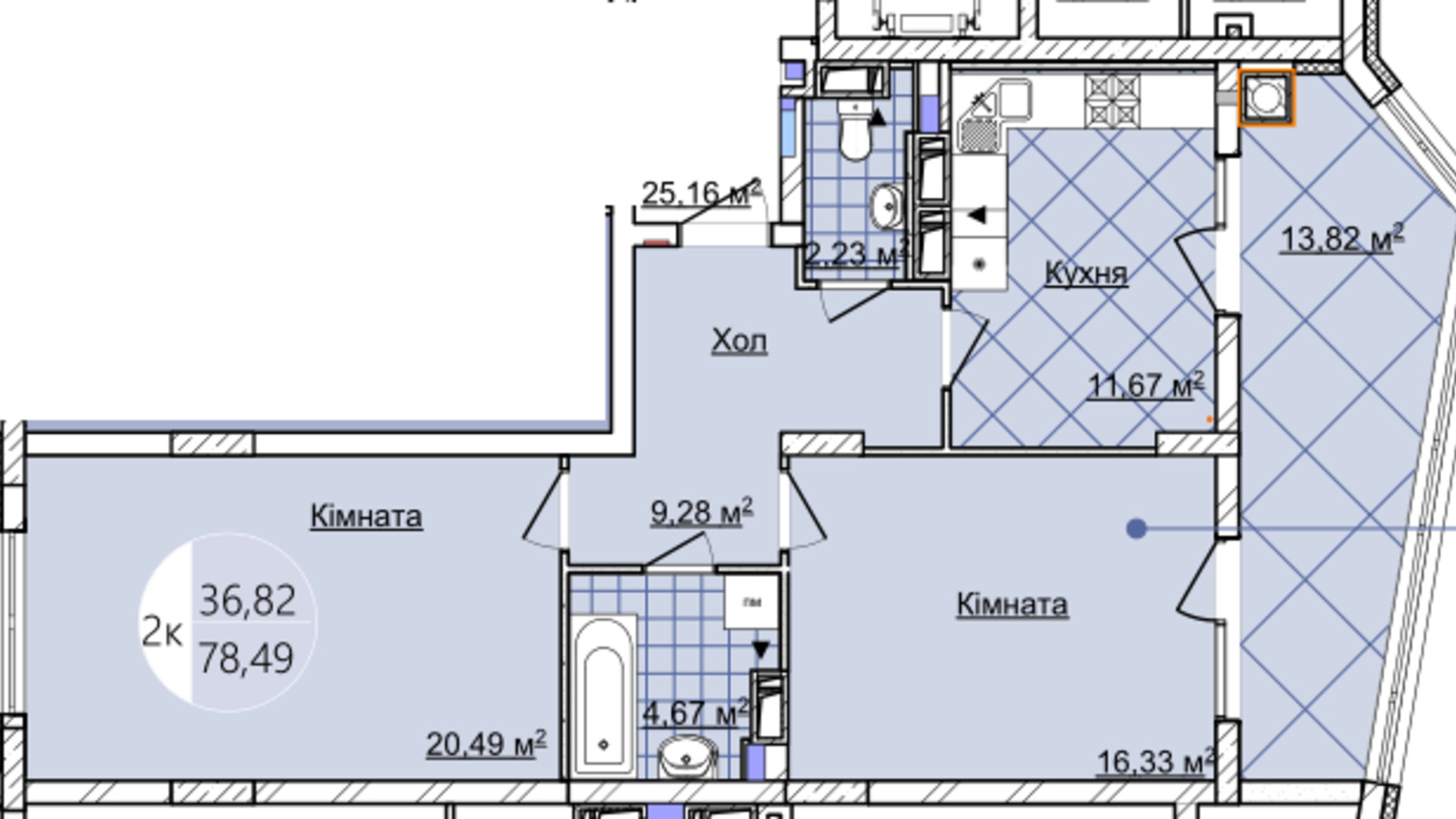 Планування 2-кімнатної квартири в ЖК Imperial Park Avenue 78.49 м², фото 167219