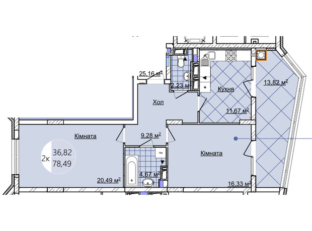 ЖК Imperial Park Avenue: планировка 2-комнатной квартиры 78.49 м²