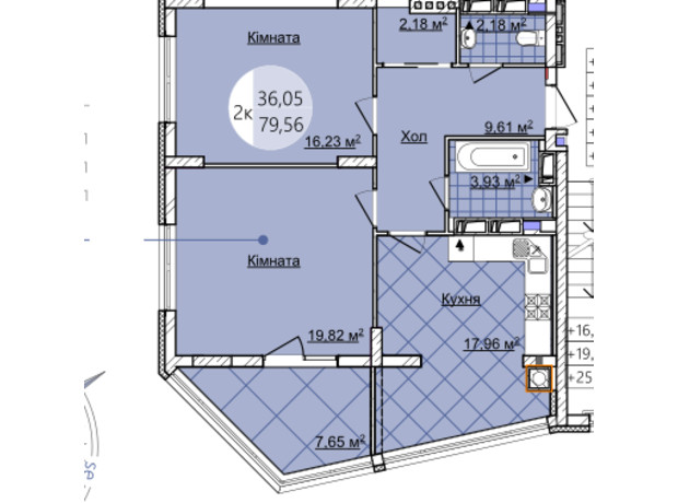 ЖК Imperial Park Avenue: планування 2-кімнатної квартири 79.56 м²