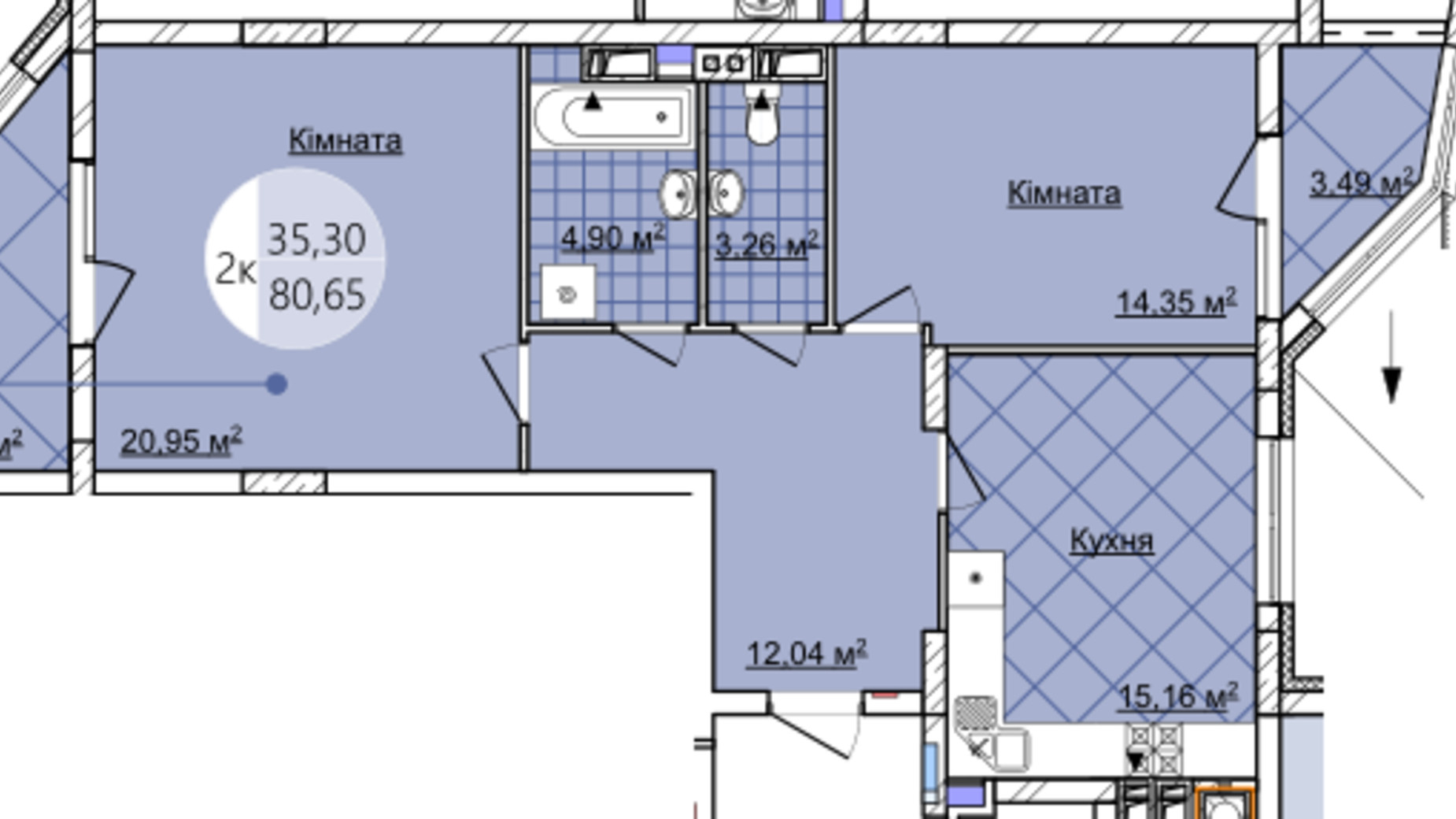 Планування 2-кімнатної квартири в ЖК Imperial Park Avenue 80.65 м², фото 167221