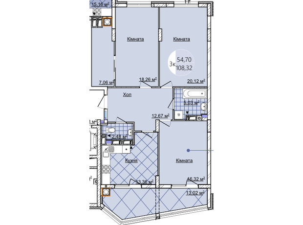 ЖК Imperial Park Avenue: планування 3-кімнатної квартири 108.32 м²