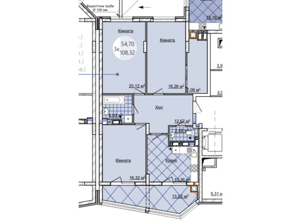 ЖК Imperial Park Avenue: планировка 3-комнатной квартиры 108.32 м²