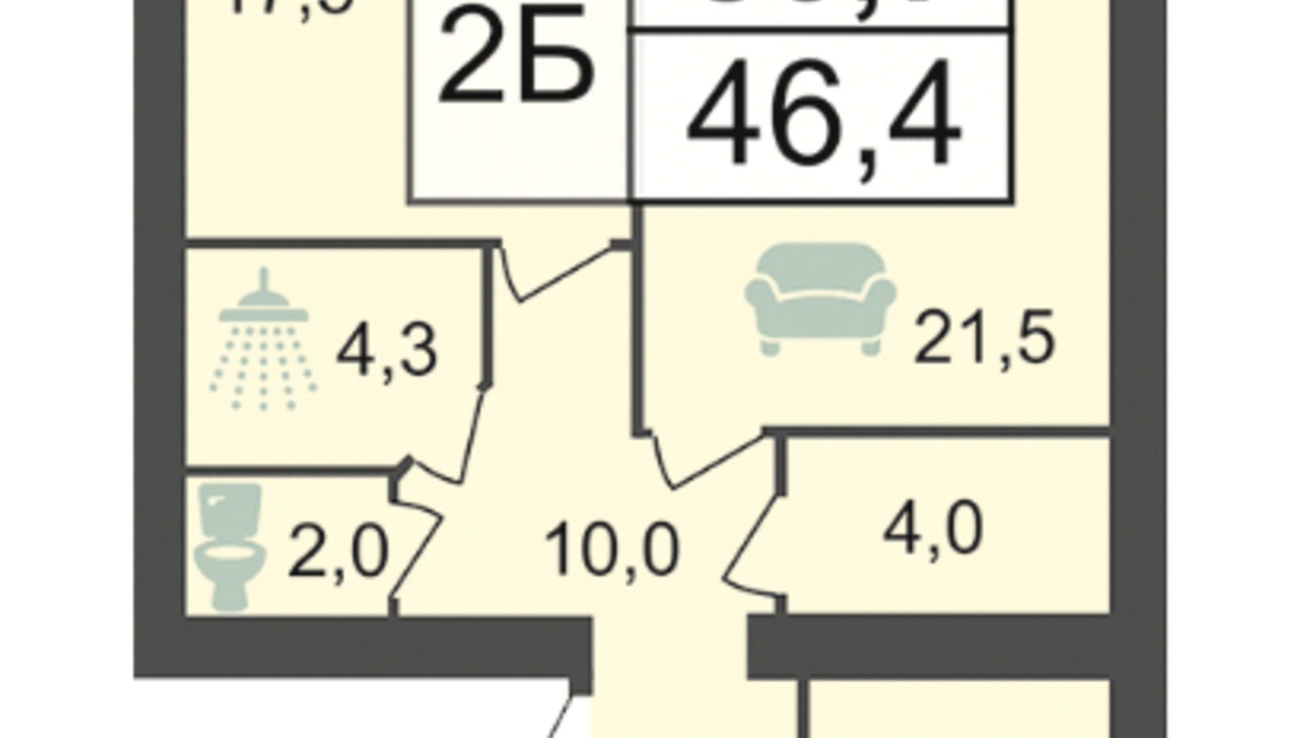 Планировка 2-комнатной квартиры в ЖК PodilSky 80.9 м², фото 168557