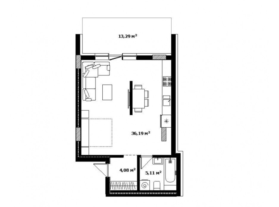 Планировка 1-комнатной квартиры в ЖК River Land 52 м², фото 168579 Планировка 1-комнатной квартиры в ЖК River Land 52 м², фото 168579