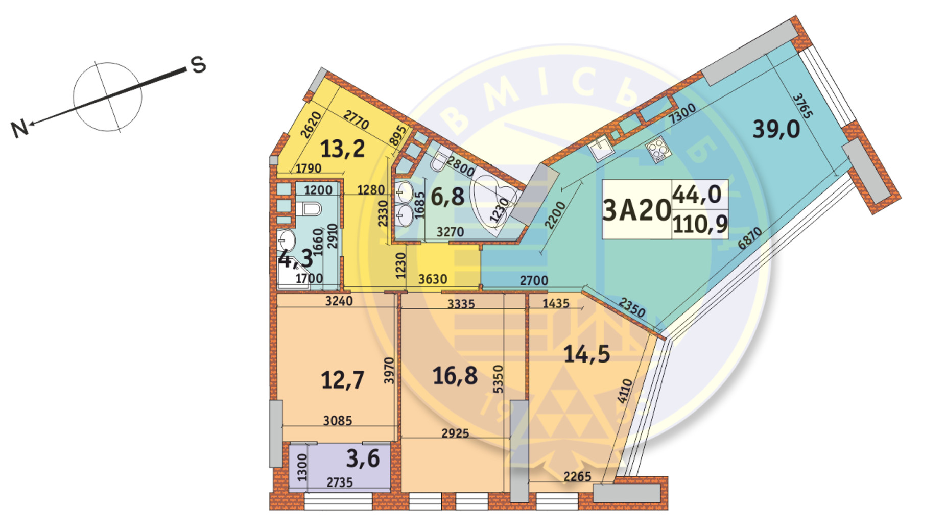 Планування 3-кімнатної квартири в ЖК Manhattan City 110.9 м², фото 169635