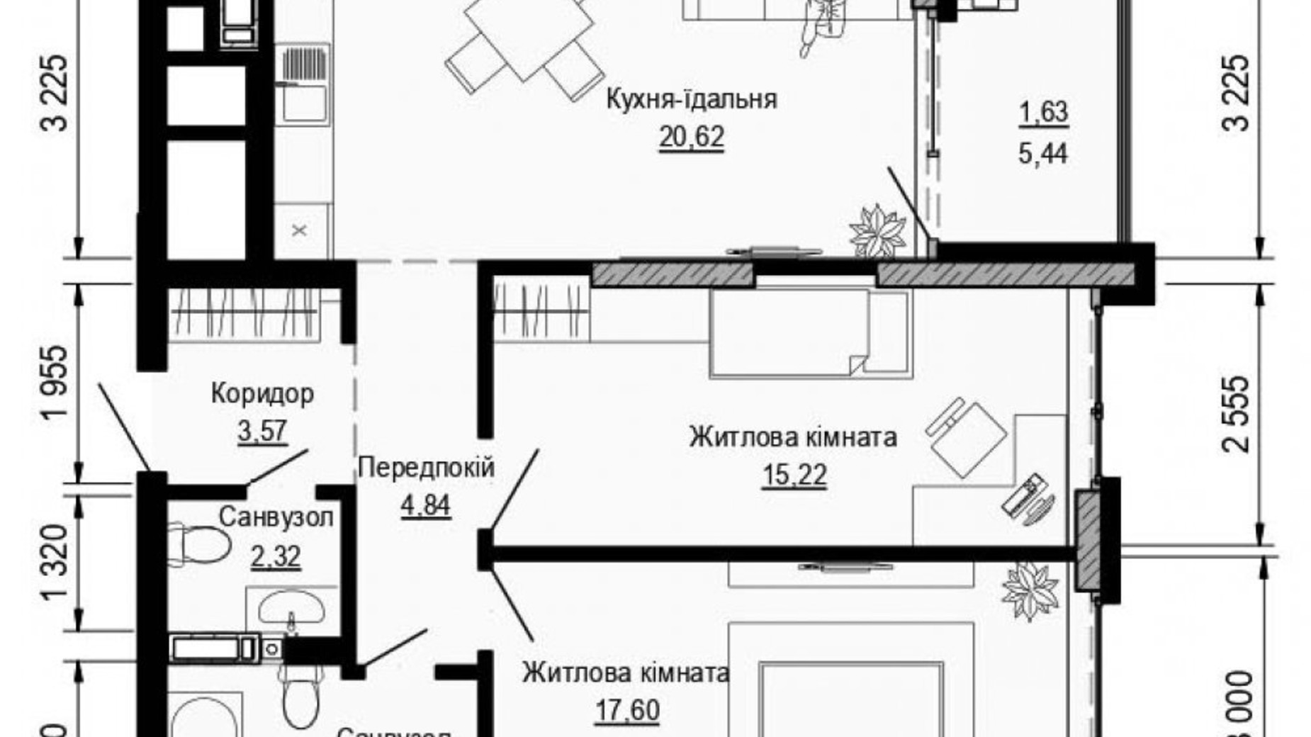Планировка 2-комнатной квартиры в ЖК Pusha house 71.71 м², фото 169652
