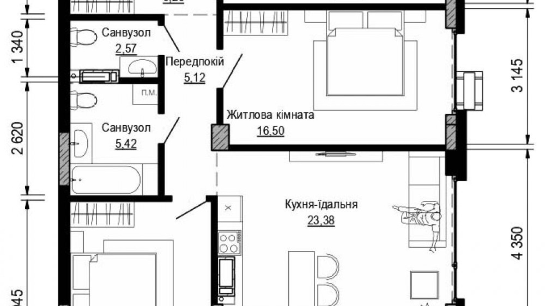 Планировка 3-комнатной квартиры в ЖК Pusha house 96.92 м², фото 169656