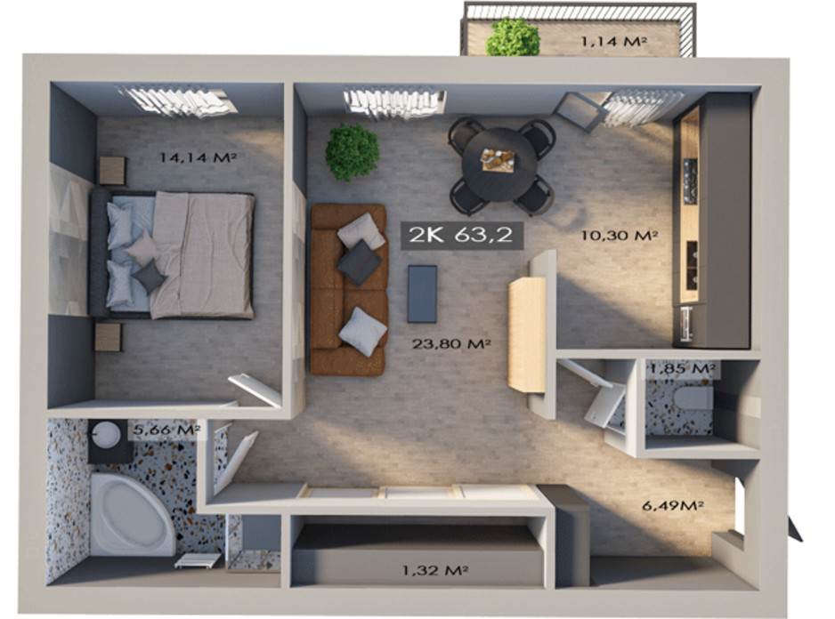Планировка 2-комнатной квартиры в ЖК Клубный городок 12 63.2 м², фото 172207 Планировка 2-комнатной квартиры в ЖК Клубный городок 12 63.2 м², фото 172207