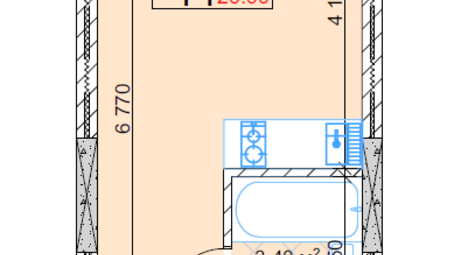 Планировка смарт квартиры в ЖК Квітень 20.9 м², фото 172751