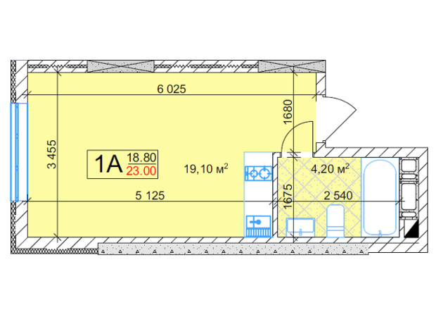 ЖК Квітень: планування 1-кімнатної квартири 23 м²