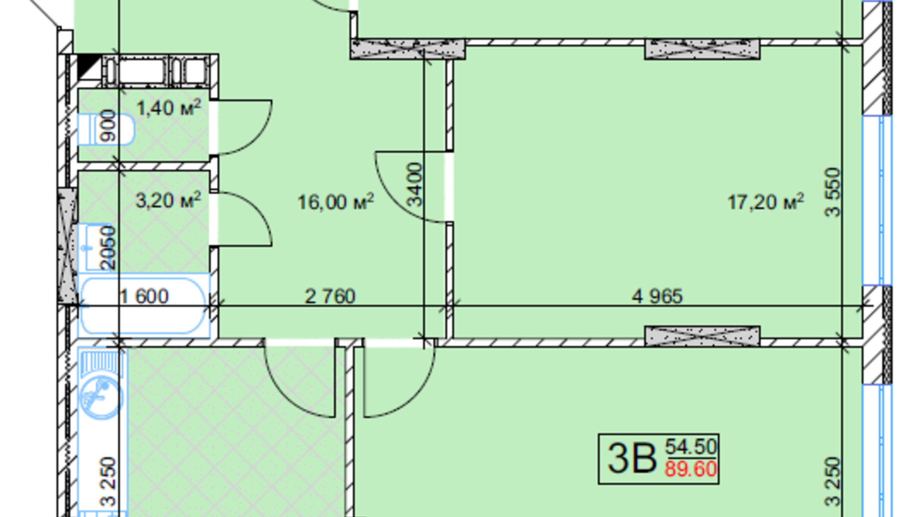 Планировка 3-комнатной квартиры в ЖК Квітень 89.6 м², фото 172758