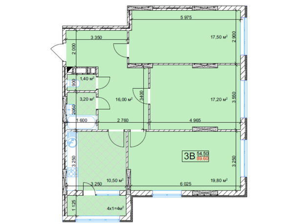 ЖК Квітень: планировка 3-комнатной квартиры 89.6 м²