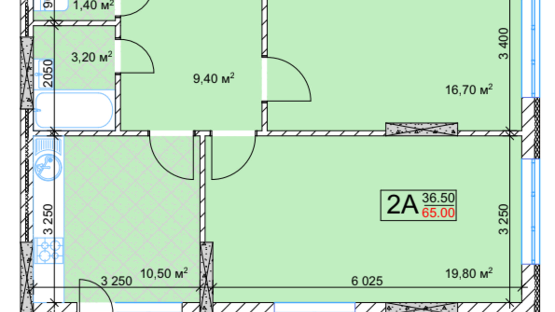 Планировка 2-комнатной квартиры в ЖК Квітень 65 м², фото 172768