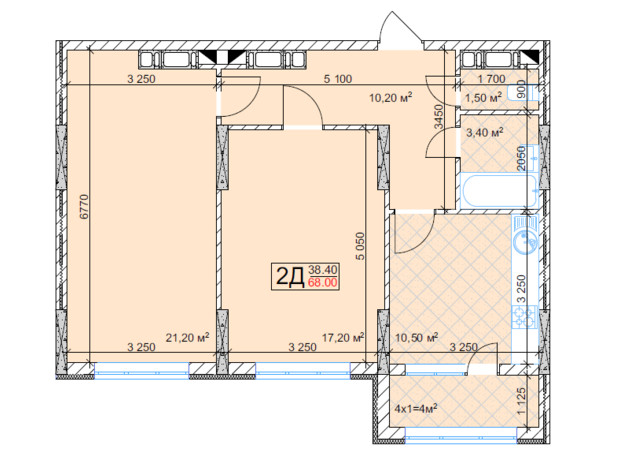 ЖК Квітень: планировка 2-комнатной квартиры 68 м²