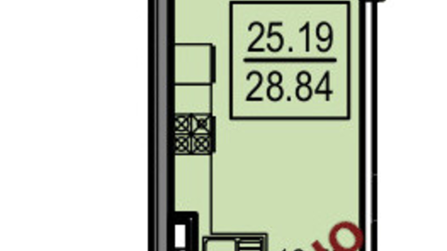 Планування квартири студії в Апарт-Комплекс Каліпсо 29.82 м², фото 173547