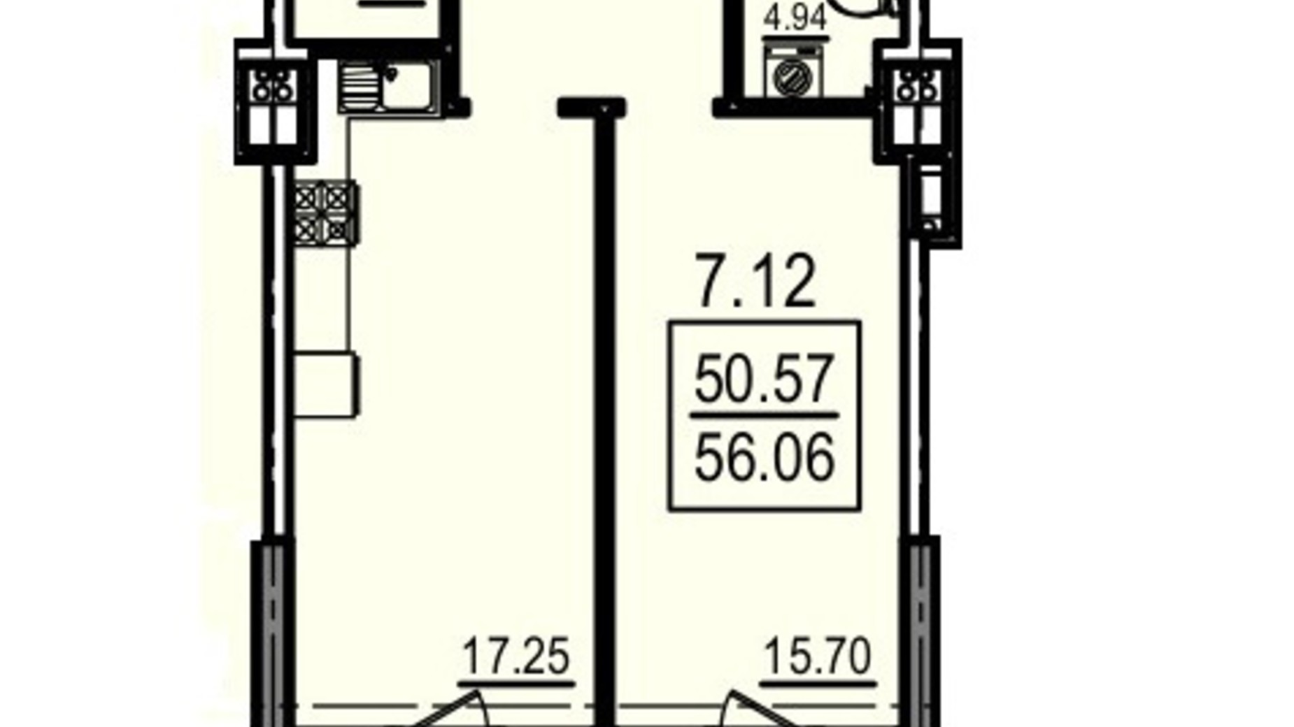 Планування 1-кімнатної квартири в Апарт-Комплекс Каліпсо 36.81 м², фото 173548