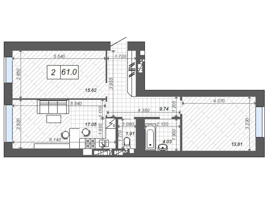 Планування 2-кімнатної квартири в ЖК Нові Метри Center 61 м², фото 174376 Планування 2-кімнатної квартири в ЖК Нові Метри Center 61 м², фото 174376