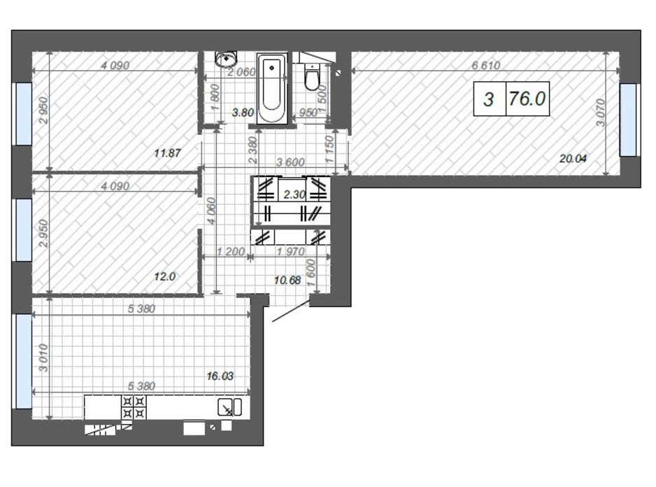 Планування 3-кімнатної квартири в ЖК Нові Метри Center 76 м², фото 174379 Планування 3-кімнатної квартири в ЖК Нові Метри Center 76 м², фото 174379