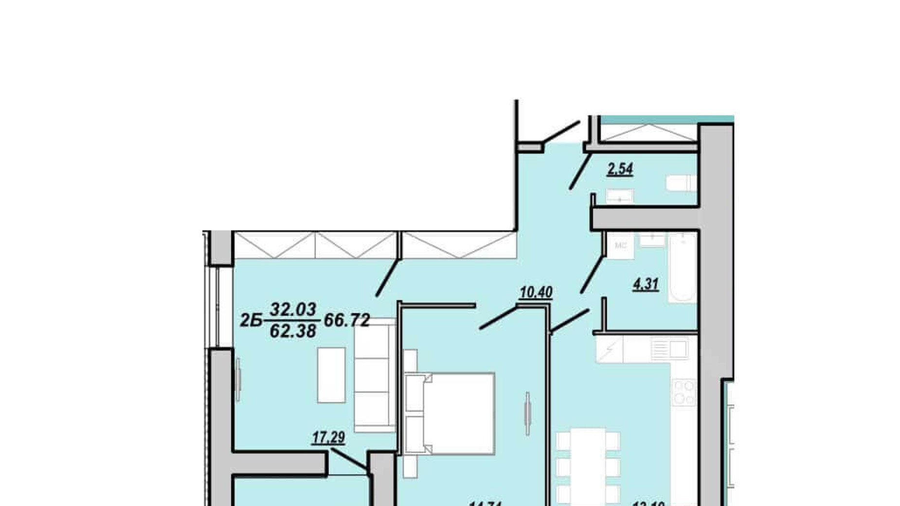 Планування 3-кімнатної квартири в ЖК Рідний дім 66.72 м², фото 174755