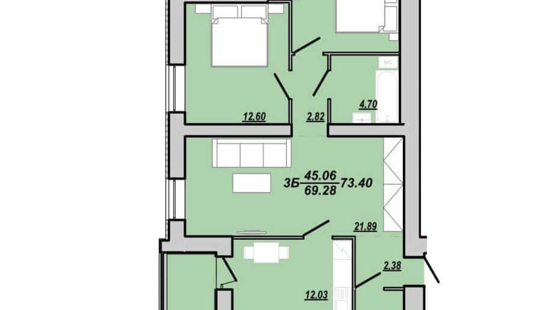 Планировка 2-комнатной квартиры в ЖК Рідний дім 73.4 м², фото 174756