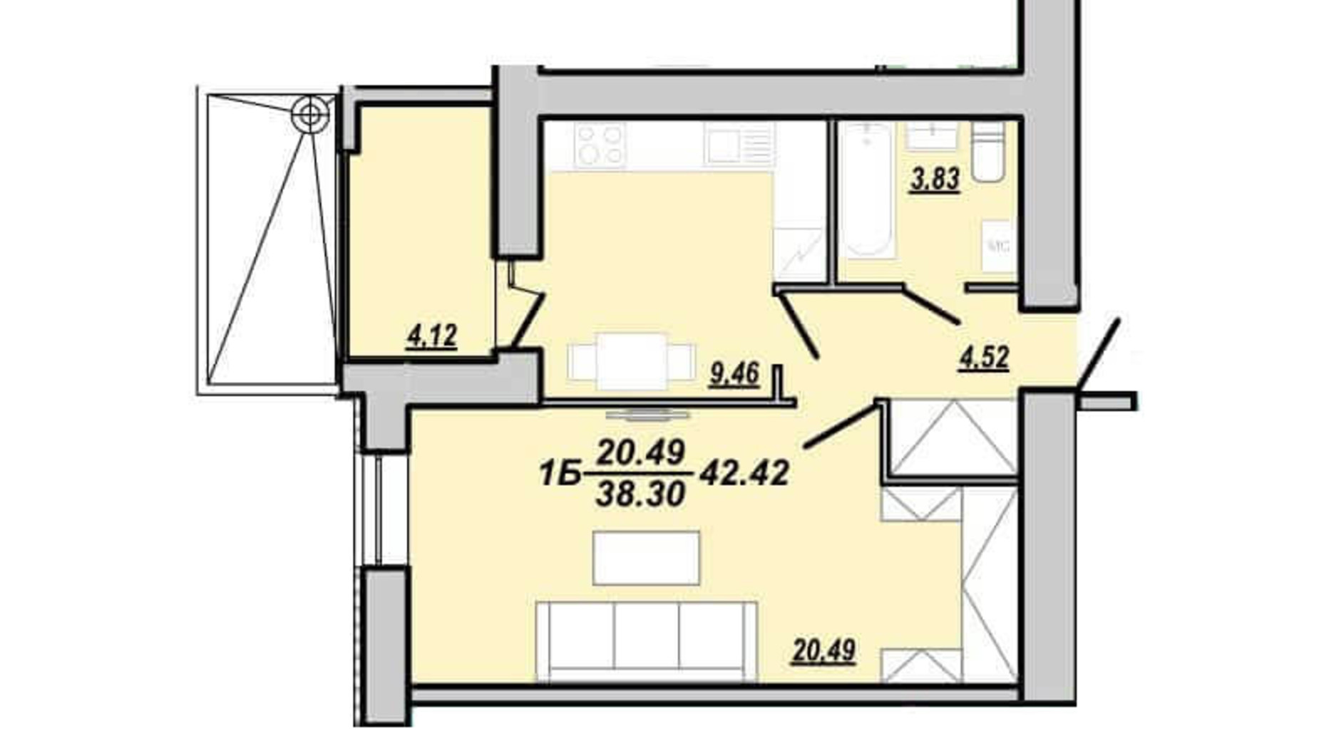 Планировка 1-комнатной квартиры в ЖК Рідний дім 42.42 м², фото 174797